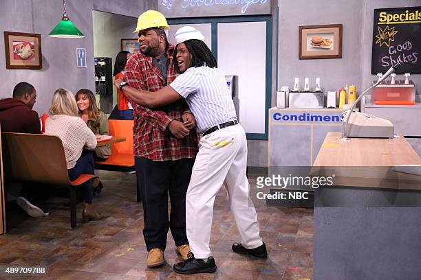 Episode 0335 -- Pictured: Kenan Thompson and Kel Mitchell during the "Good Burger" sketch on September 23, 2015 --