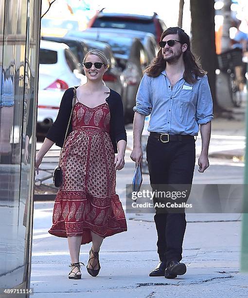 Dianna Agron and Winston Marshall are seen in Soho on September 23, 2015 in New York City.