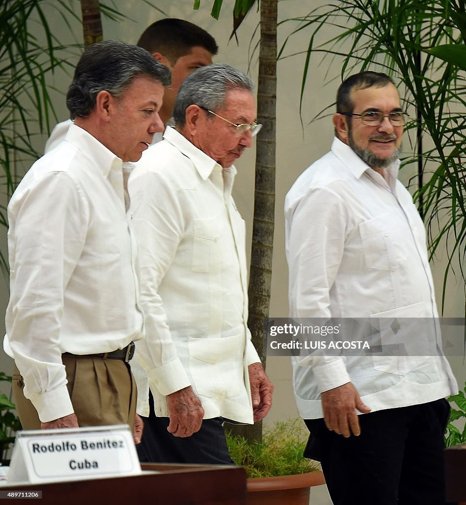 CUBA-COLOMBIA-FARC-CONFLICT-PEACE-CASTRO-SANTOS-TIMOCHENKO