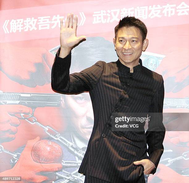 Actor Andy Lau attends the press conference for director Ding Sheng's film "Saving Mr. Wu" on September 23, 2015 in Wuhan, Hubei Province of China.