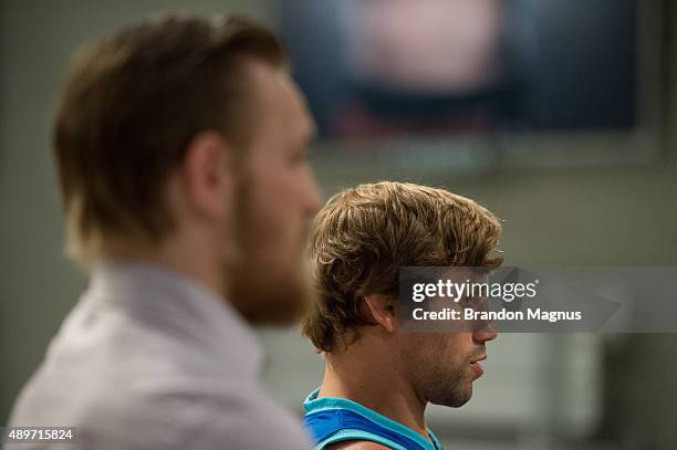 Head coaches Conor McGregor and Urijah Faber prepare to pick the fighters for their next fight during the filming of The Ultimate Fighter: Team...