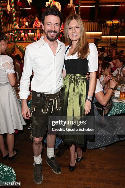 Oliver Berben and his wife Katrin Berben during the Oktoberfest 2015 at Marstall tent at Theresienwiese on September 23, 2015 in Munich, Germany.