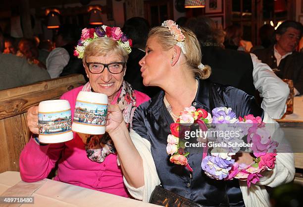 Claudia Effenberg and her mother Carola Effenberg during the Oktoberfest 2015 at Kaeferschaenke at Theresienwiese on September 23, 2015 in Munich,...