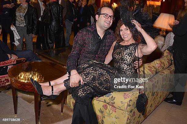 Fashion designer Georges Bedran and hat designer Mira Belle attend the Hotel Westminster Shop Window Unveiling on September 23, 2015 in Paris, France.