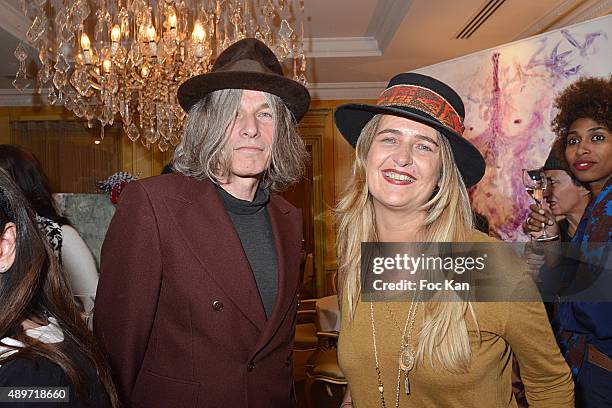 Shoe designer Paulus Bolten and Geraldine Beigbeder attend the Hotel Westminster Shop Window Unveiling on September 23, 2015 in Paris, France.