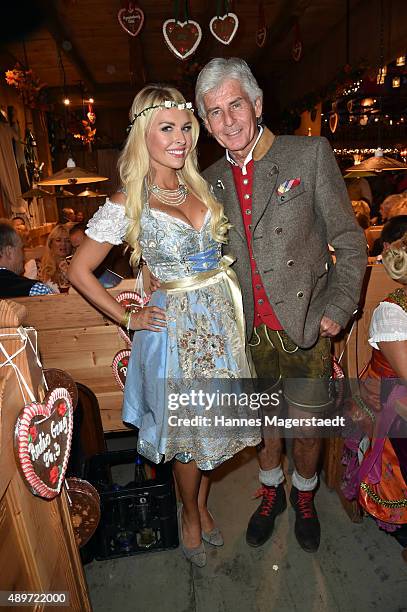 Frederic Meisner and Denise Cotte attend the Radio Gong 96,3 Wiesn at Weinzelt during the Oktoberfest 2015 on September 23, 2015 in Munich, Germany.