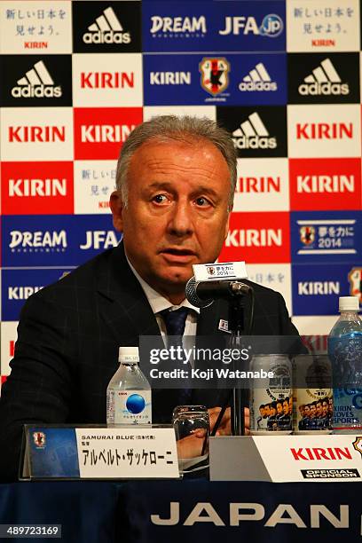 Head Coach of Japan Alberto Zaccheroni announces the Japan squad for the 2014 FIFA World Cup during a news conference at Grand Prince Hotel Takanawa...