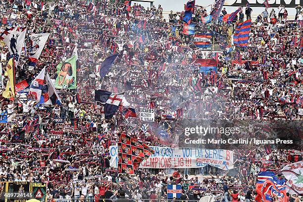 Supporters of Bologna FC attend the Serie A match between Bologna FC and Calcio Catania at Stadio Renato Dall'Ara on May 11, 2014 in Bologna, Italy.