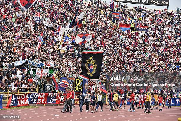 Supporters of Bologna FC attend the Serie A match between Bologna FC and Calcio Catania at Stadio Renato Dall'Ara on May 11, 2014 in Bologna, Italy.