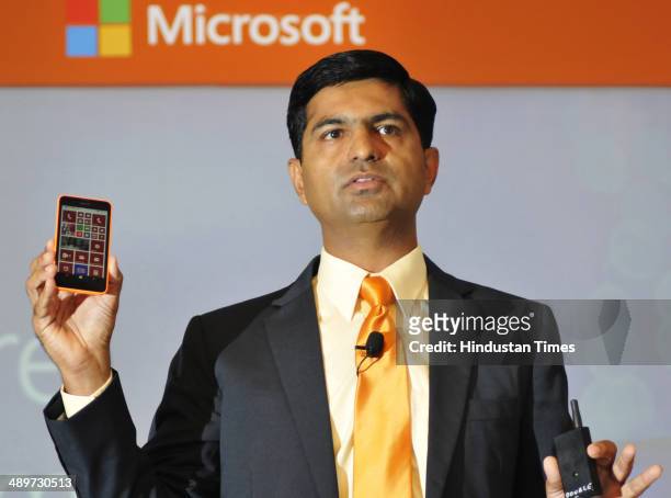Vipul Mehrotra, Head of Microsoft Smart Devices launched a new phone in the Lumia series, Nokia Lumia 630 on May 12, 2014 in New Delhi, India. The...