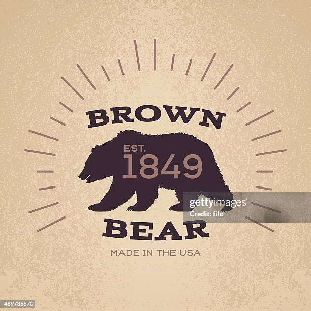 brown bear badge emblem design - animals in the wild stock illustrations