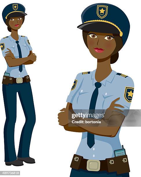 policewoman professional woman icons, full body and waist up - hair bun stock illustrations