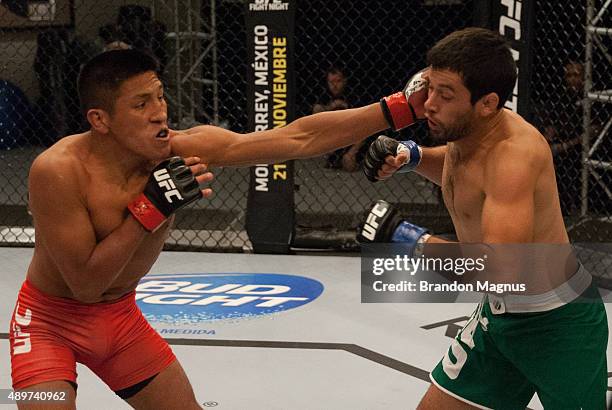 Enrique Barzola punches Jonathan Ortega during the filming of The Ultimate Fighter Latin America: Team Gastelum vs Team Escudero on April 7, 2015 in...