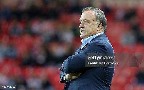 Sunderland head coach Dick Advocaat during the Capital One Cup Third Round match between Sunderland and Manchester City at the Stadium of Light on...