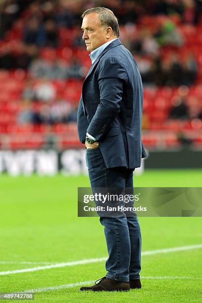 Sunderland head coach Dick Advocaat during the Capital One Cup Third Round match between Sunderland and Manchester City at the Stadium of Light on...