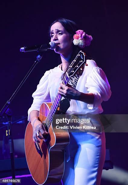 Singer Julieta Venegas performs at the Latin GRAMMY Acoustic Session LA With Natalia Lafourcade And Julieta Venegas on September 23, 2015 in Los...