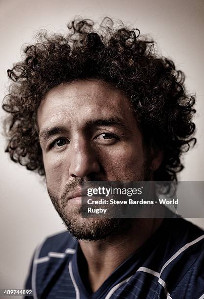 Jacques Burger of Namibia poses for a portrait during the Namibia Rugby World Cup 2015 squad photo call at the Woodlands Park Hotel on September 18,...