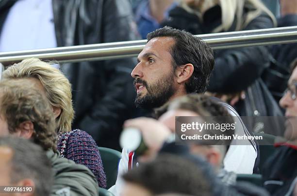 Martin Stranzl of Borussia Moenchengladbach on the tribune during the Bundesliga match between Borussia Moenchengladbach and FC Augsburg at...