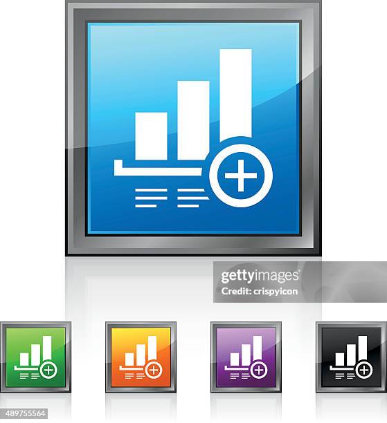 bar graph icon on square buttons. - squared series - adding value stock illustrations