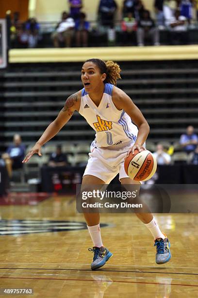 Courtney Clements of the Chicago Sky handles the ball against the Indiana Fever as part of the WNBA Preseason Tournament 2014 on May 9, 2014 at ESPN...