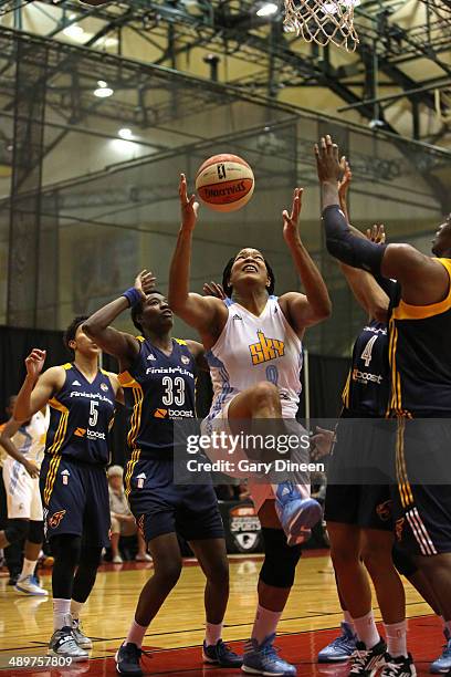 Markeisha Gatling of the Chicago Sky drives to the basket against the Indiana Fever during the game as part of the WNBA Preseason Tournament 2014 on...