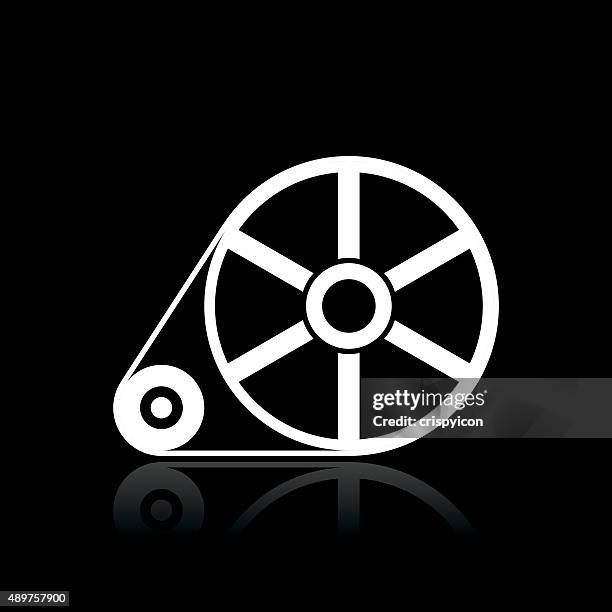 ilustraciones, imágenes clip art, dibujos animados e iconos de stock de flywheel icono sobre un fondo negro. serie blanco - flywheel vector