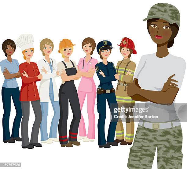 group of female workers, various professions and ethnicities - different professions stock illustrations