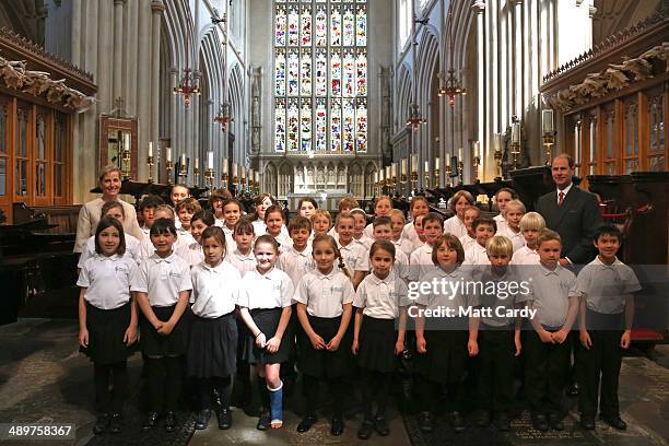 Prince Edward, Earl of Wessex and Sophie, Countess of Wessex stand with the Melody Makers children's choir for a photocall during an official visit...