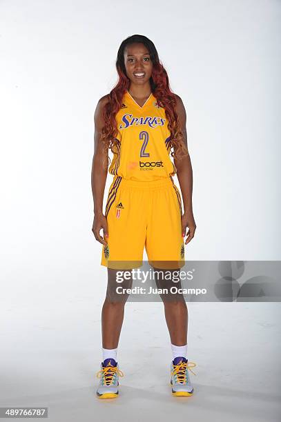 Candice Wiggins of the Los Angeles Sparks poses for a photo during WNBA Media Day at Staples Center on May 10, 2014 in Los Angeles, California. NOTE...