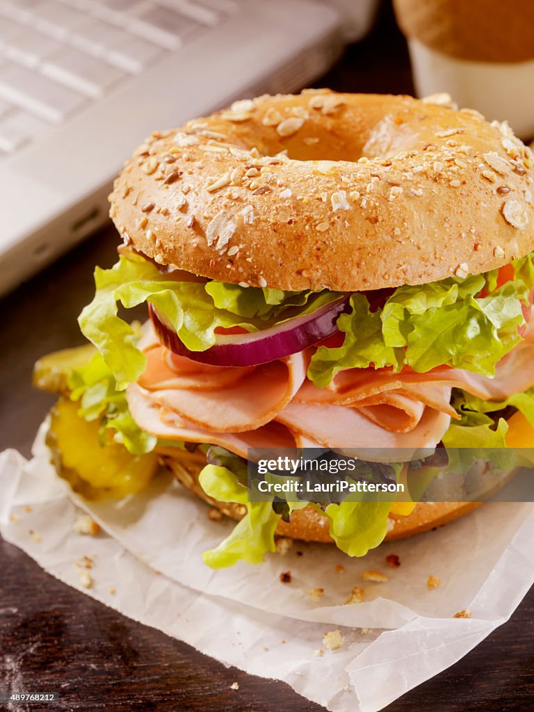 Turkey Bagel Sandwich at your Desk