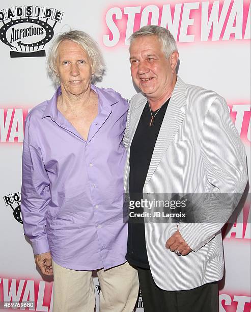 William Henderson and Martin Boyce attend the premiere of Roadside Attractions' 'Stonewall' at the Pacific Design Center on September 23, 2015 in...