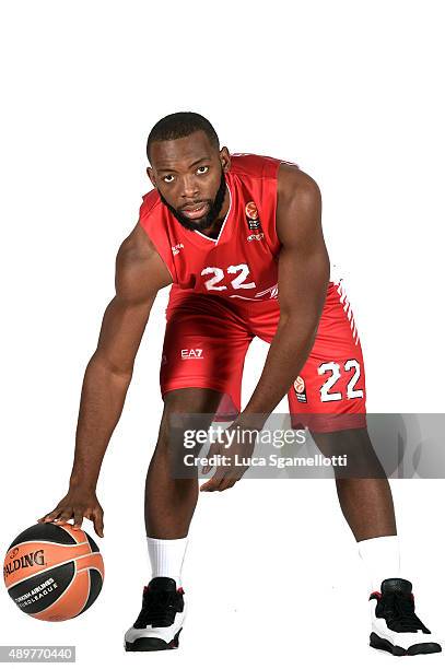 Charles Jenkins, #22 of EA7 Emporio Armani Milan poses during the 2015/2016 Turkish Airlines Euroleague Basketball Media Day at Mediolanumforum on...