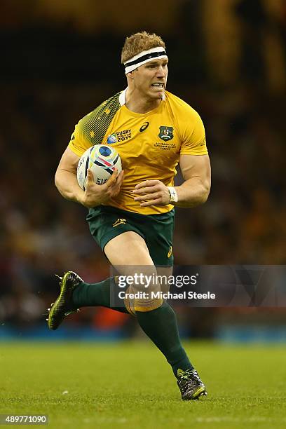 David Pocock of Australia during the 2015 Rugby World Cup Pool A match between Australia and Fiji at Millennium Stadium on September 23, 2015 in...