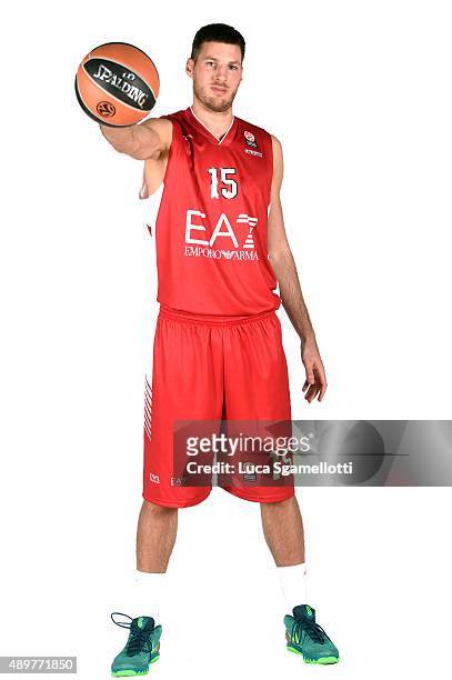 Daniele Magro, #15 of EA7 Emporio Armani Milan poses during the 2015/2016 Turkish Airlines Euroleague Basketball Media Day at Mediolanumforum on...