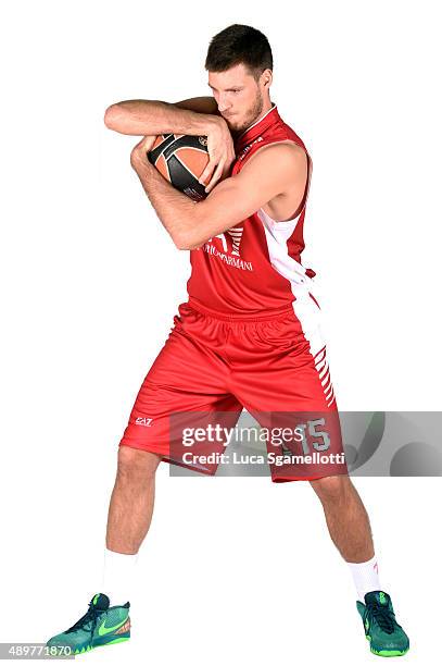 Daniele Magro, #15 of EA7 Emporio Armani Milan poses during the 2015/2016 Turkish Airlines Euroleague Basketball Media Day at Mediolanumforum on...