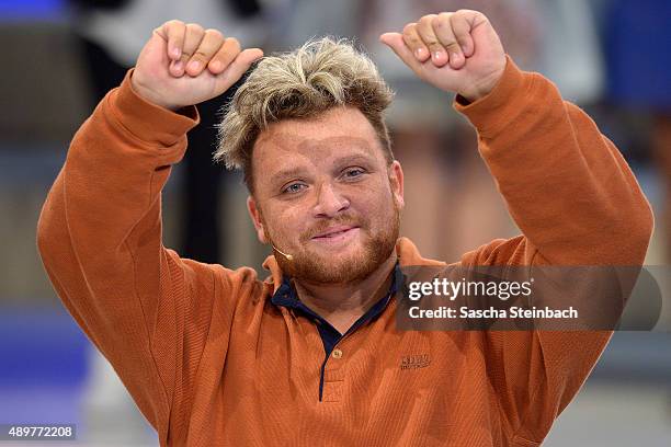 Menowin Froehlich attends the final show of Promi Big Brother 2015 at MMC studios on August 28, 2015 in Cologne, Germany.