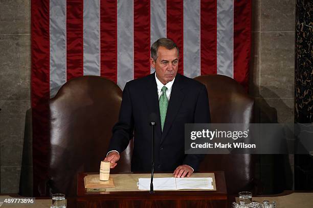 Speaker of the House John Boehner call to order of the joint meeting of the U.S. Congress in the House Chamber of the U.S. Capitol on September 24,...