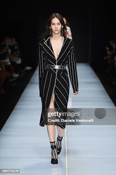Model walks the runway during the Anteprima fashion show as part of Milan Fashion Week Spring/Summer 2016 on September 24, 2015 in Milan, Italy.