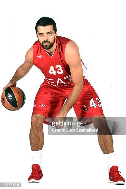Krunoslav Simon, #43 of EA7 Emporio Armani Milan poses during the 2015/2016 Turkish Airlines Euroleague Basketball Media Day at Mediolanumforum on...