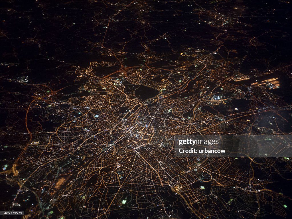 Aerial view of Brussels at night