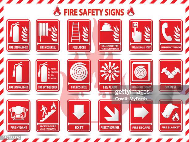 fire safety signs - fire hose stock illustrations