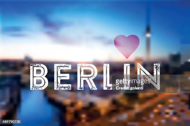 love berlin text on blurred berlin night background - berlin fernsehturm stock illustrations