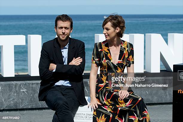 Joachim Lafosse and Louise Bourgoin attend 'Les Chevaliers Blancs' photocall during 63rd San Sebastian Film Festival on September 24, 2015 in San...