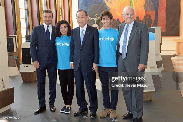 Goodwill Ambassador David Beckham, United Nations Secretary-General Ban Ki-moon, UNICEF Executive Director Anthony Lake and two young people from...