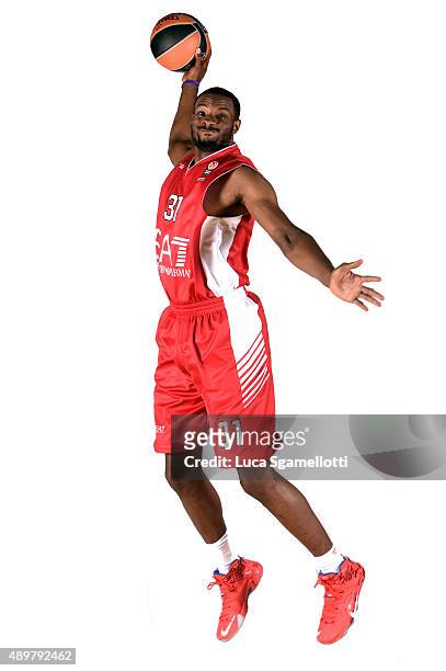 Gani Lawal, #31 of EA7 Emporio Armani Milan poses during the 2015/2016 Turkish Airlines Euroleague Basketball Media Day at Mediolanumforum on...
