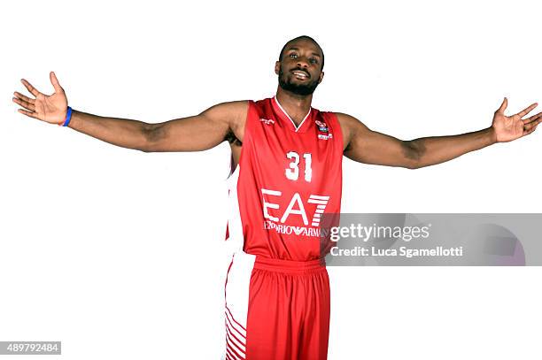 Gani Lawal, #31 of EA7 Emporio Armani Milan poses during the 2015/2016 Turkish Airlines Euroleague Basketball Media Day at Mediolanumforum on...