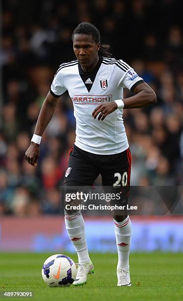 Hugo Rodallega of Fulham in action during the Barclays Premier League match between Fulham and Crystal Palace at Craven Cottage on May 11, 2014 in...