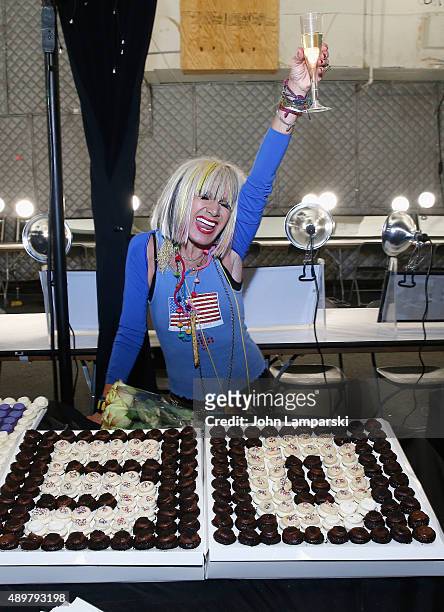 Designer Betsey Johnson celebrates 50 years in fashion backstage at Betsey Johnson fashion show during Spring 2016 New York Fashion Week: The Shows...