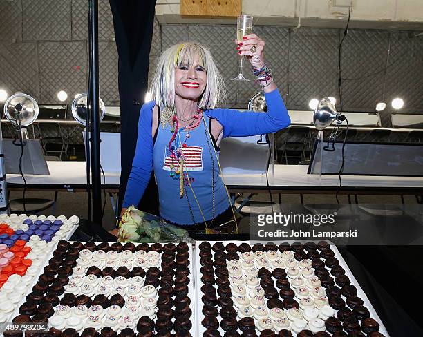 Designer Betsey Johnson celebrates 50 years in fashion backstage at Betsey Johnson fashion show during Spring 2016 New York Fashion Week: The Shows...