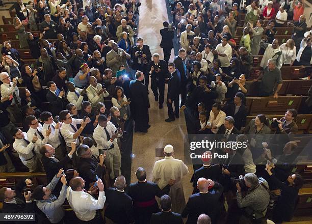 Pope Francis arrives to pray and visit St. Patrick's Church on September 24, 2015 in Washington, DC. Pope Francis is on a five-day trip to the United...